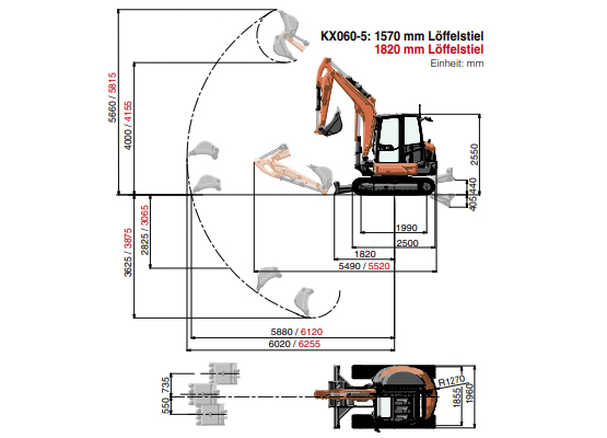 5,6 t Minibagger Bagger mieten - Kubota KX060-5